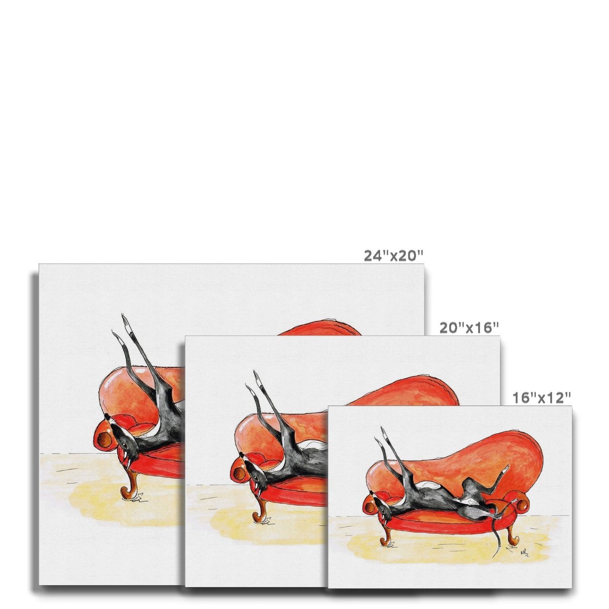 greyhound canvas print painting size guide