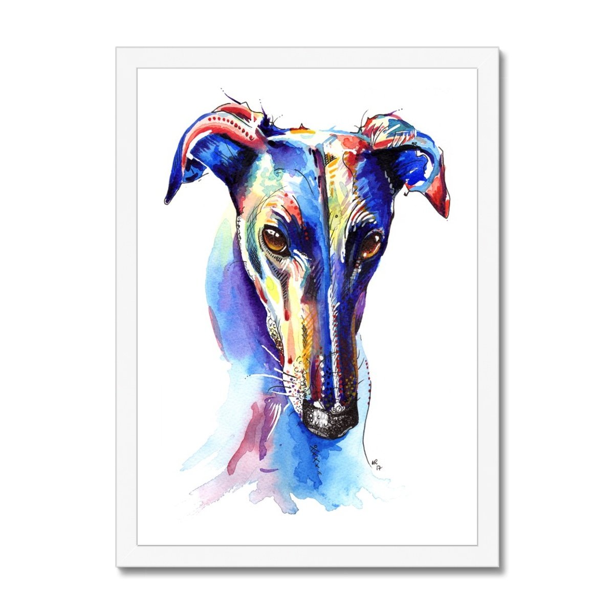 Greyhound Framed Prints white frame