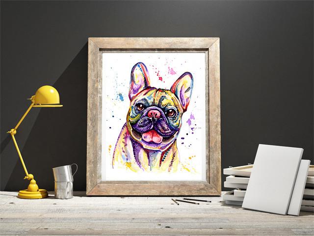French Bulldog Art Watercolour Painting