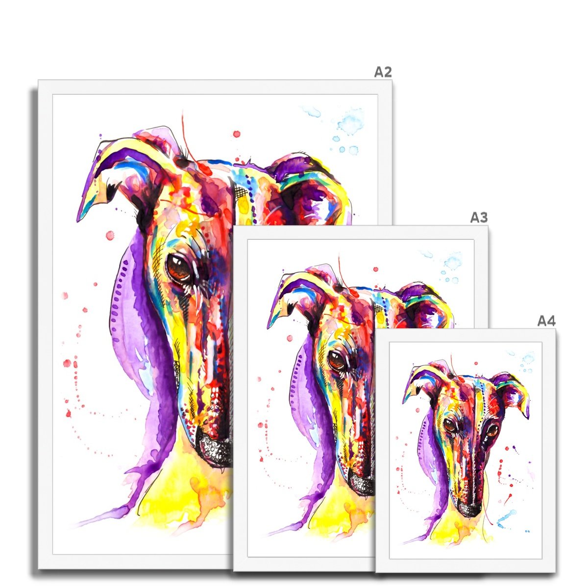 Framed Greyhound Prints size guide