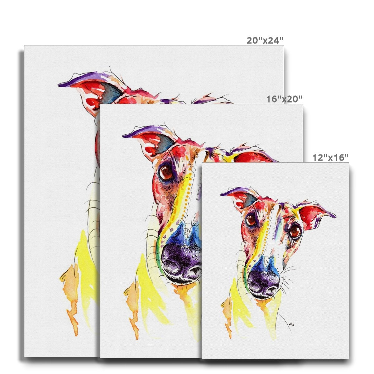 Size guide greyhound canvas prints